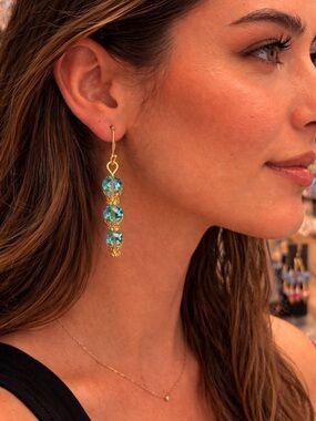 Artisan Teal Crystal Triple Decker Cupcake Drop Earrings